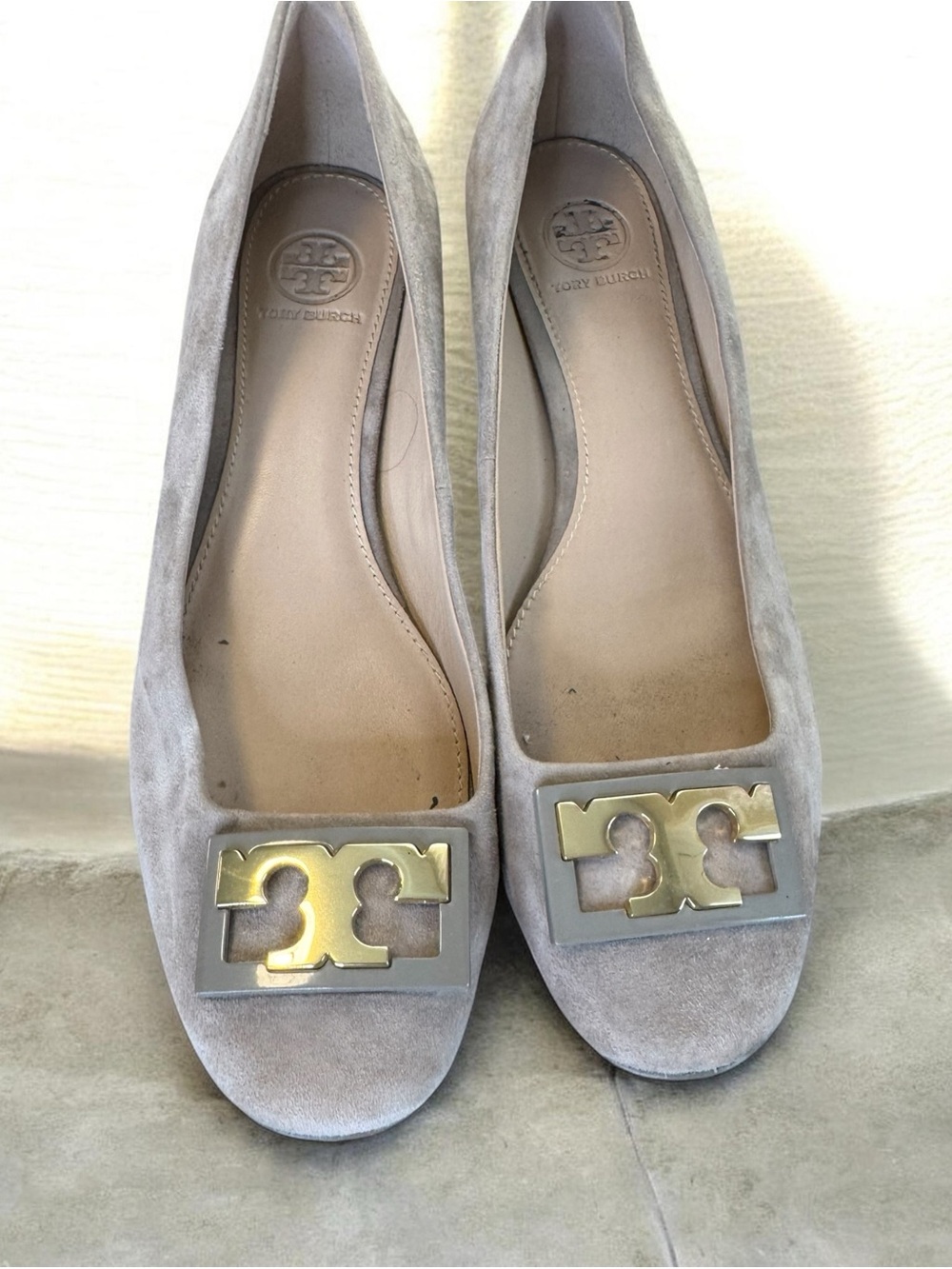 Tory Burch Taupe GIGI Suede Flats